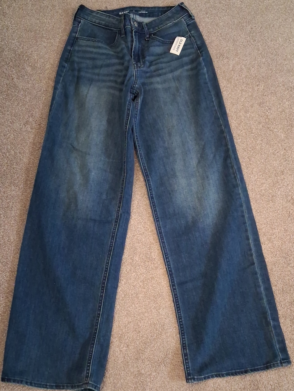 NWT Women's Old Navy Wow-Wide Leg Jeans - Dark Blue High-Rise 4 Long